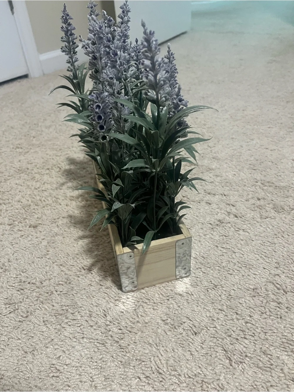 Wood Planter Box with Lavender-Look Faux Flowers - Green & Purple